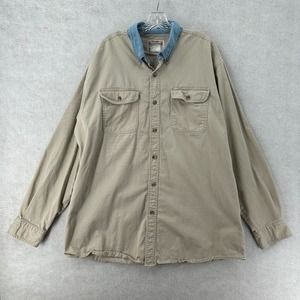 VTG 90s Wrangler Rugged Wear Shirt Mens 2XT Beige‎ Denim Collar Elbow Patches